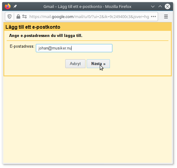 Gmail POP ange e-postadress